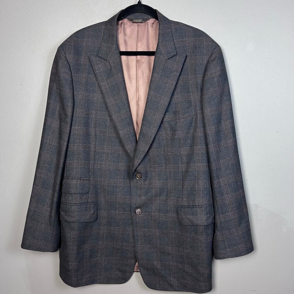 Paul Stuart sport coat men's 45 Long‎ plaid charcoal gray pink Super 120's Italy